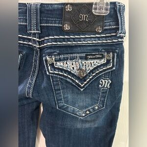 Miss Me Dark Blue Bootcut Jeans with Embellished Back Pockets